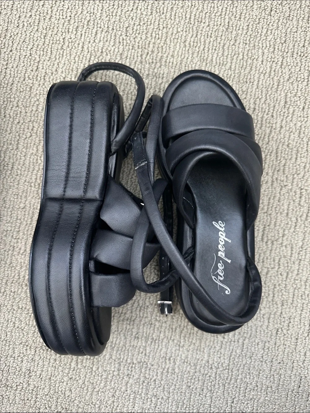 Free People Black Padded Platform Sandals with Ankle Wrap